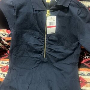 Michael Kors Dark Blue Zip-Up Shirt